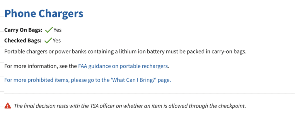 Are Mobile Cell Phone Chargers Allowed In Hand Luggage?