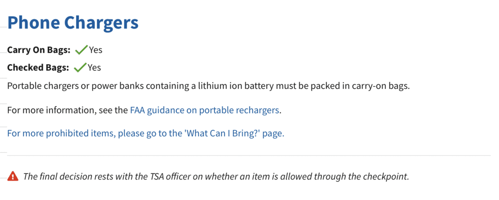 Are Mobile Cell Phone Chargers Allowed In Hand Luggage?