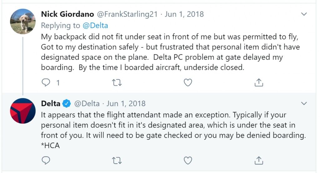 delta personal item rules