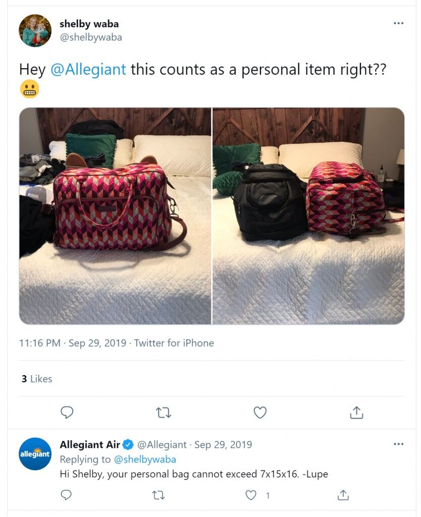 allegiant underseat luggage