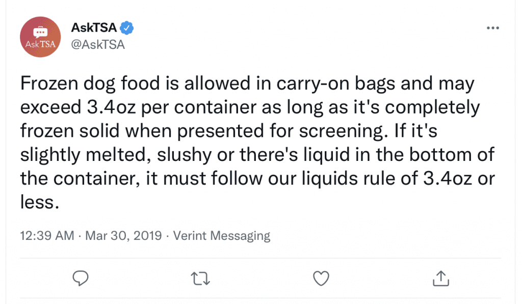 can you bring dog food on a plane