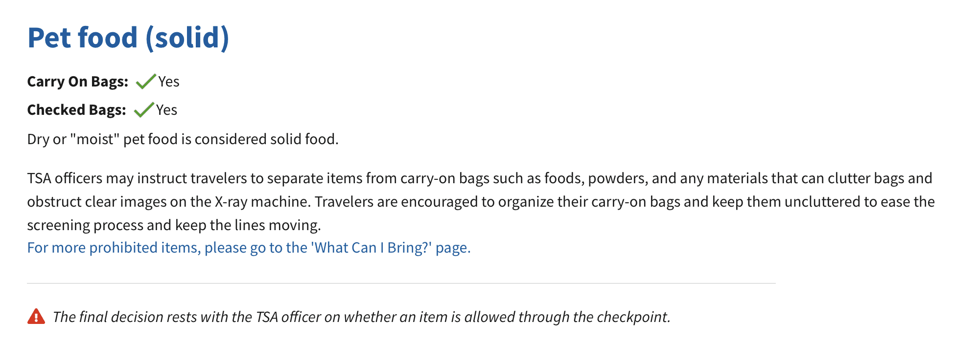 Can You Bring Dog Food In Your Carry On